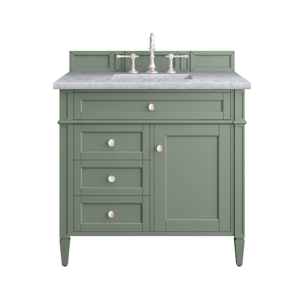 James Martin Vanities Brittany 36in Single Vanity, Smokey Celadon w/ 3 CM Carrara Marble Top 650-V36-SC-3CAR - main